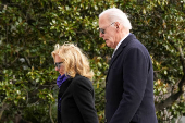 U.S. President Joe Biden arrives on the South Lawn of the White House