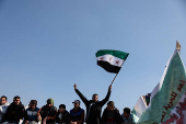 Demonstration of prisoners who were released from the  Sednaya prison in Damascus