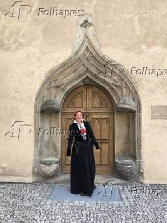 Atriz que interpreta a mulher de Lutero no museu de Wittenberg