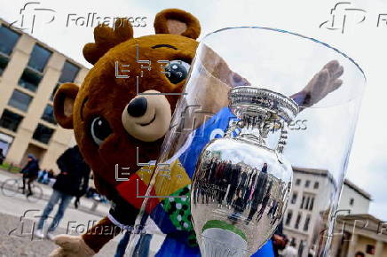 The UEFA EURO trophy on public display in Berlin