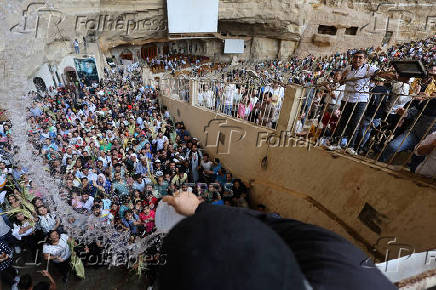 Palm Sunday Mass at Samaan el-Kharaz Monastery in the Mokattam Mountain area of Cairo