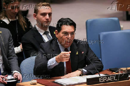 FILE PHOTO: Permanent Representative of Israel to the U.N. Danny Danon? speaks during a meeting of the United Nations Security Council at U.N. headquarters in New York