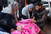 Funeral of Palestinians killed in Israeli strikes at Al-Aqsa Martyrs Hospital in Deir Al-Balah in the central Gaza Strip