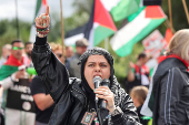 People protest in solidarity with Palestinians in Gaza at Shannon airport