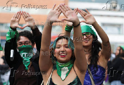 Demonstrators take part in a rally to mark International Safe Abortion Day, in Bogota