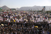 Protesters show support to Lebanon?s Hezbollah and Palestinians in the Gaza Strip, in Sanaa