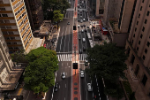 A drone view shows Paulista Avenue in Sao Paulo