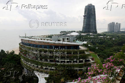 A view of a hotel next to an office and residential apartment block in Country Garden's Forest City development in Johor Bahru