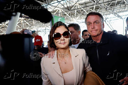 Michelle Bolsonaro, wife of Brazil's former President Jair Bolsonaro, departs for the inauguration of U.S. President Donald Trump, at Brasilia International Airport