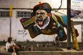 A new graffiti of Hezbollah leader Sayyed Hassan Nasrallah by Grafitiyul artists group following his elimination in Tel Aviv