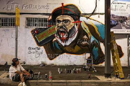 A new graffiti of Hezbollah leader Sayyed Hassan Nasrallah by Grafitiyul artists group following his elimination in Tel Aviv