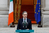 Taoiseach (Prime Minister) Simon Harris makes a statement at Government Buildings calling a General Election, in Dublin