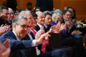 German Chancellor Scholz holds his first campaign speech at an 'election victory' conference of the SPD, in Berlin