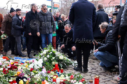 Tino Chrupalla, co-leader of AfD, visits the site of Christmas market attack, in Magdeburg