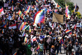 People protest against food shortages and rising prices in the food basket, in La Paz