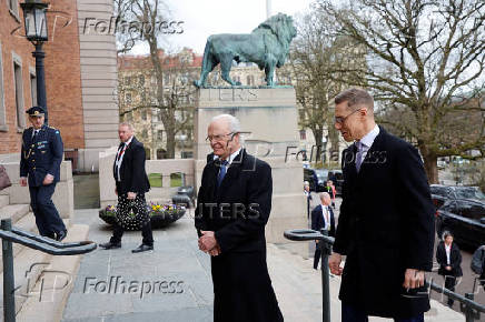 Sweden's King Carl Gustaf and Finnish President Stubb arrive at University of Gothenburg