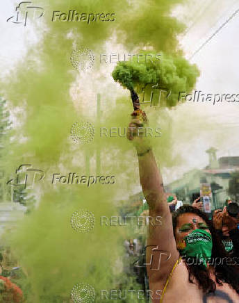 Demonstrators take part in a rally to mark International Safe Abortion Day, in Bogota