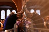 People pay homage to Brazil's patron saint at Cathedral Basilica of the National Shrine of Our Lady Aparecida