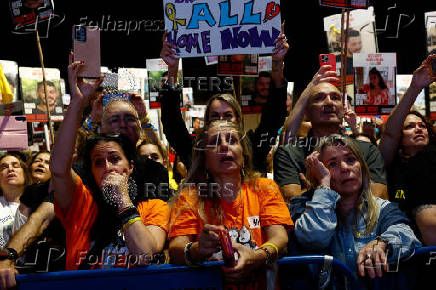 People rally demanding the release of hostages kidnapped during the deadly October 7, 2023 attack, in Tel Aviv