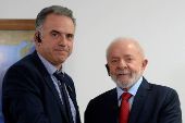 Brazil's President Luiz Inacio Lula da Silva receives Uruguay's President-elect, Yamandu Orsi, in Brasilia