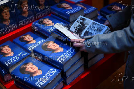 Hardback copies of former German Chancellor Merkel's autobiography 