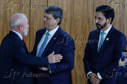 Lula, Tarcsio e Ricardo Nunes em evento no Palcio do Planalto