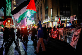 Pro-Palestinian protesters rally to stand with Palestinians in Gaza following the announcement of the ceasefire, in New York