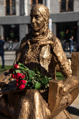 A monument of Danish writer Karen Blixen is revealed on a lawn between Toldbodgade and Ofelia Plads, in Copenhagen