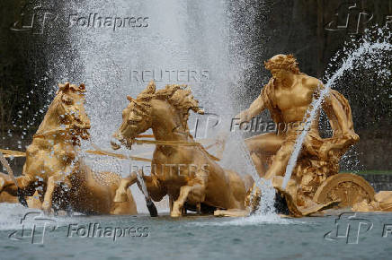 A view of Apollo's Chariot fountain after renovation in the park of the Chateau de Versailles