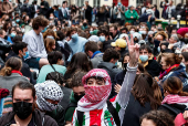 Pro-Palestinian protesters occupy street near Sciences Po University in Paris
