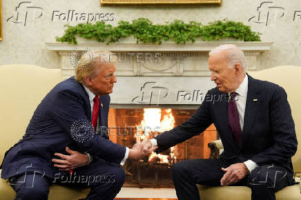 U.S. President Joe Biden meets with President-elect Donald Trump in the Oval Office at the White House in Washington