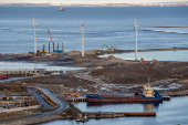 The construction of Lynetteholmen, a planned artificial peninsula, is seen from Copenhill in Copenhagen