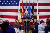 U.S. President Biden attends a dinner with U.S. service members and their families ahead of Thanksgiving at U.S. Coast Guard Sector New York on Staten Island