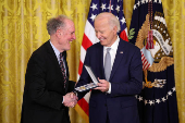 U.S President Biden gives the Presidential Citizens Medal, one of the country's highest civilian honors, during a ceremony at the White House in Washington