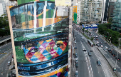 A mural depicting late F1 Brazilian driver Ayrton Senna in Sao Paulo