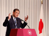 FILE PHOTO: Shigeru Ishiba, the newly elected leader of Japan's ruling party, the Liberal Democratic Party (LDP) holds a press conference after the LDP leadership election, in Tokyo,