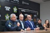 Coletiva de imprensa sobre operao Torniquete na Cidade da Polcia no RJ