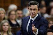 Canada's Conservative Party of Canada leader Pierre Poilievre speaks during Question Period in the House of Commons on Parliament Hill in Ottawa