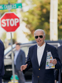 U.S. President Joe Biden leaves after church service in Rehoboth Beach, Delaware