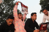 Student wing of the Indian National Congress protest against Indian industrialist Gautam Adani