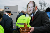 German Chancellor Olaf Scholz attends a works council meeting at a Ford plant in Cologne