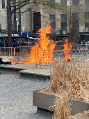 A person is covered in flames at a New York courthouse