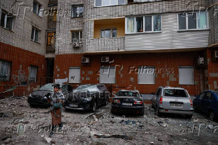 Aftermath of a Russian drone strike in Kyiv