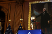 Super Bowl trophy stands at U.S. Capitol