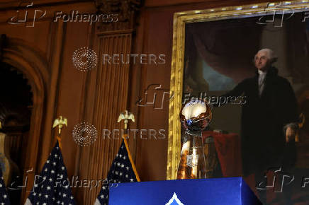 Super Bowl trophy stands at U.S. Capitol