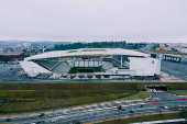 Vista externa da Arena Corinthians, popularmente conhecida como Itaquero