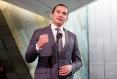 Manitoba Premier Wab Kinew speaks to journalists before a meeting with federal, provincial and territorial leaders at the Canadian War Museum in Ottawa