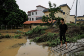 Xiashahe village in floodwaters after heavy rainfall, in Qingyuan