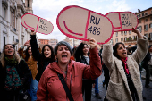 Demonstration against a parliamentary amendment that could make it easier for anti-abortion groups to operate in publicly-run family clinics, in Rome