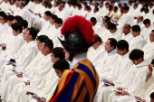 Pope Francis celebrates a Mass as part of World Youth Day, at the Vatican